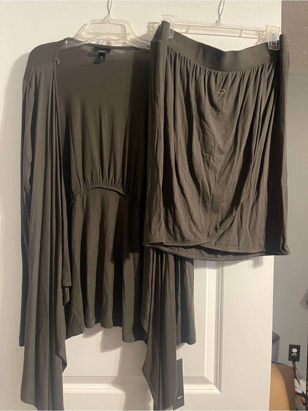 Womens Olive Green Pull-On Skirt and cardigan